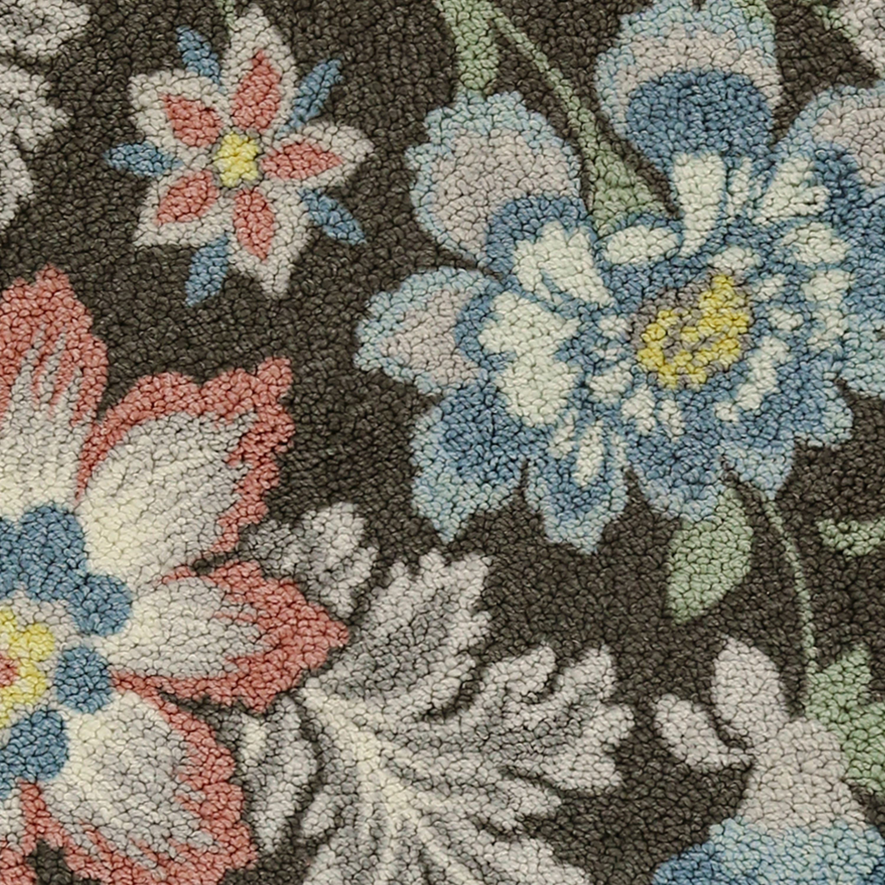 Mainstays Machine Washable Gray Floral Nylon Loop Area Rug or Runner