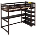 thumbnail image 6 of Twin Size Loft Bed Modern Wood Bed with Long Desk, 4-Tiers Storage Shelves, Espresso, 6 of 10