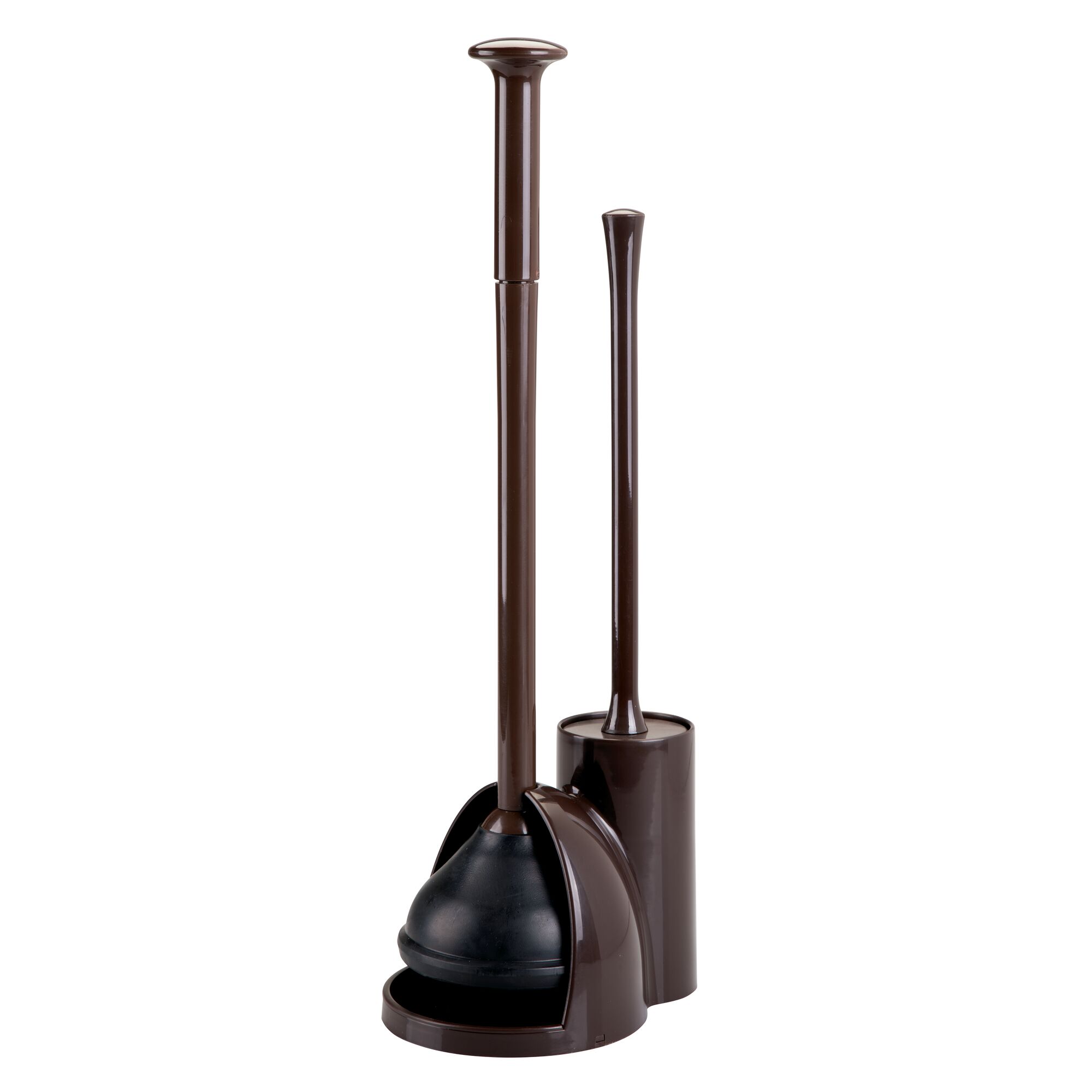 mDesign Hidden Plunger and Brush Set for Toilet Bowl - Dark Brown
