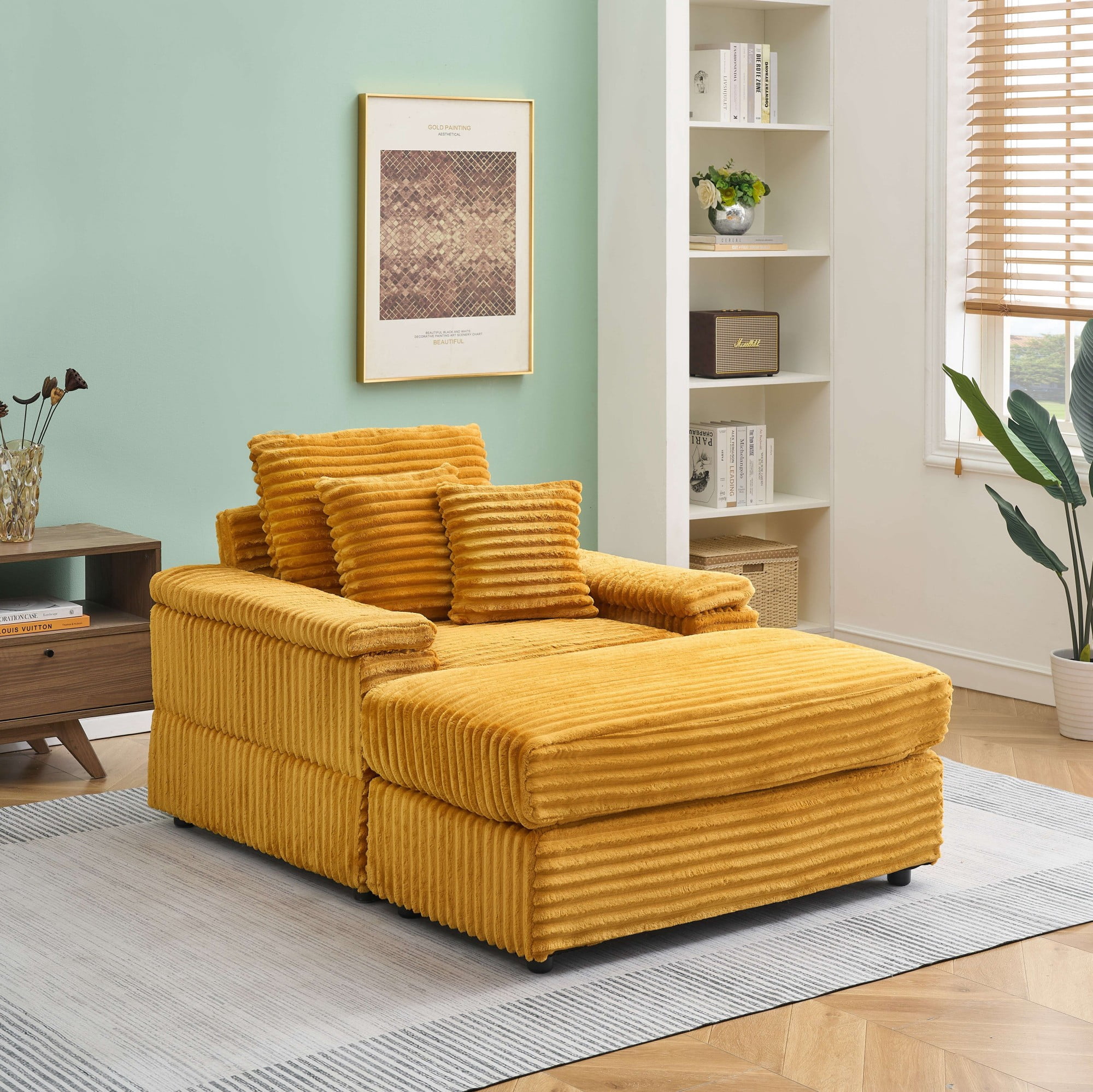 Chaise Lounge Chair Indoor,Upholstered Sofa Bed with Throw Pillows,Sleeper Chair for Living Room,Bedroom,Orange