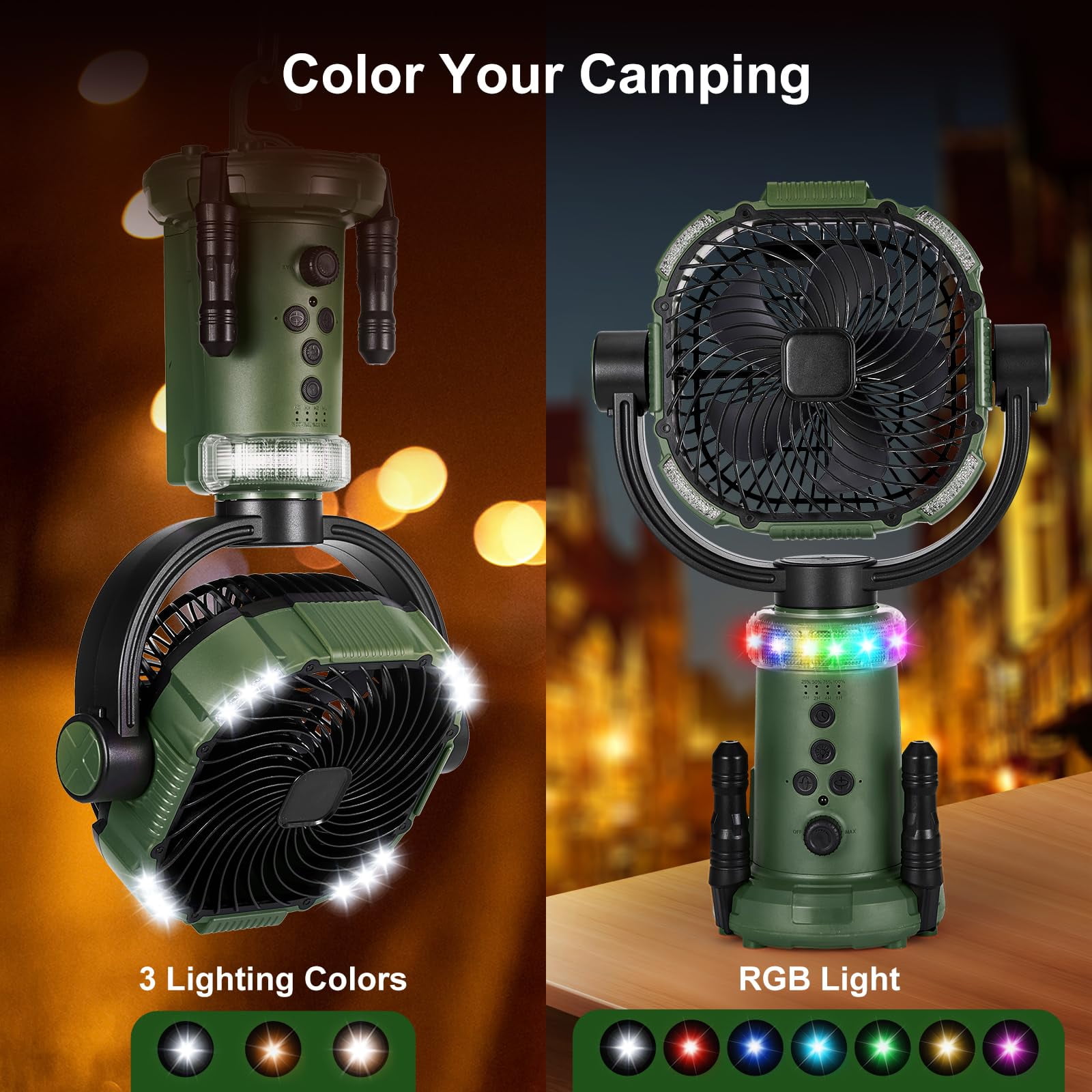 20000mAh Portable Fan Battery Operated Fan, Oscillating Charging Fan, Remote Control LED Light, Portable Extendable Fan for Camping Travel Outdoor