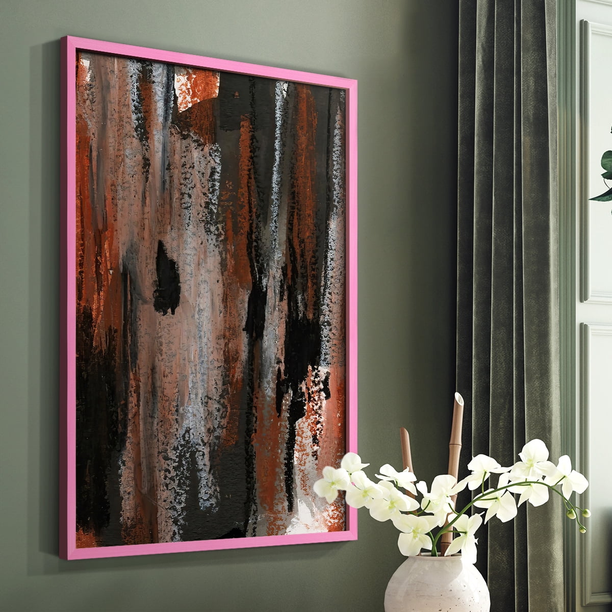 Loft Pastel VII Framed Print in Pink Solid Wood Framed Print No Nail Hanging
