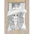 thumbnail image 1 of Zodiac Virgo Twin Size Duvet Cover Set, Young Lady Portrait with Flowers Hand Drawn Line Art Woman of Virgo Sign, Decorative 2 Piece Bedding Set with 1 Pillow Sham, Black and White, by Ambesonne, 1 of 3