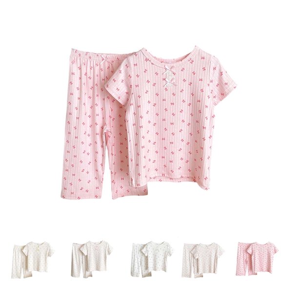 Swuxness Toddler Girls Loungewear 2 Piece Suits Casual Crew Neck Short Sleeve T-Shirts Long Pants Outfits