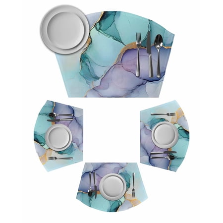 Teal Purple Marble Round Placemats Set of 2, Modern Abstract Luxury Ink Painting Placemats for Round Dining Table Shape Wedge Placemats for Outdoor Indoor Wipeable Clean Table Place Mats