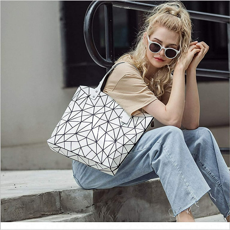  Geometric Lattice Top-handle Handbag for Women Matte