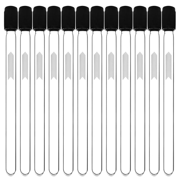 12PK Test Tubes, 5ml - Bakelite Screw Cap with Rubber Liner - Borosilicate 3.3 Glass - 3.9" x 0.5"- Round Bottom - Blank Writable Area - Leak Proof - Eisco Labs