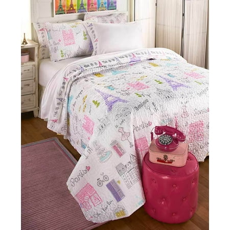 Bon Jour Paris, Eiffel Tower, Merci, Girls Twin Quilt ...