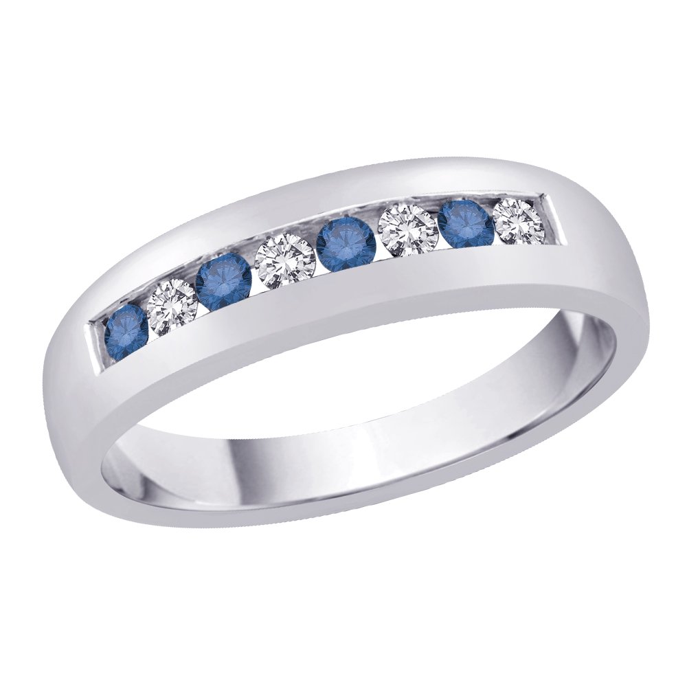 14K White Gold 1/2 ct. Alternating Blue and White Diamond Men's Wedding Band