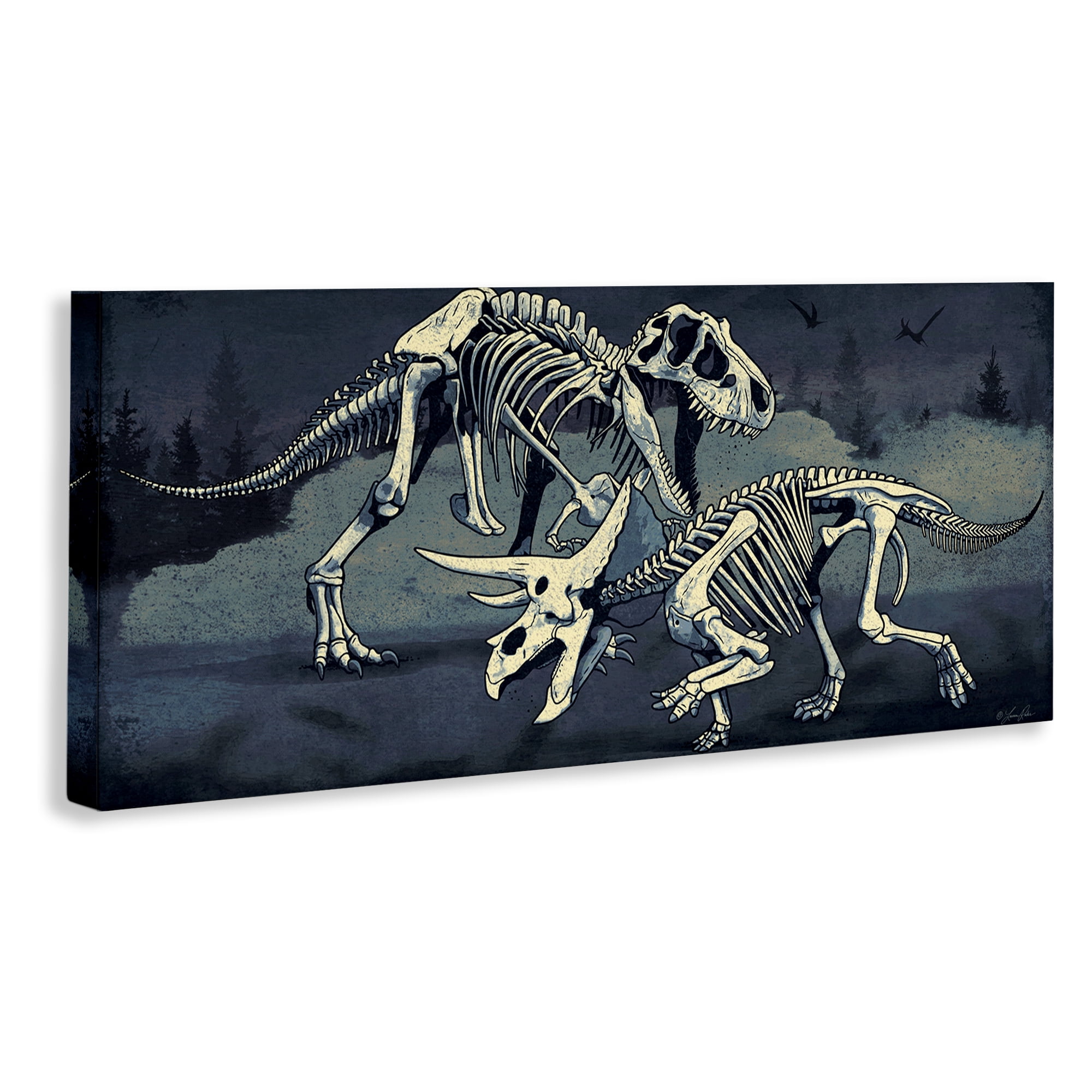 Stupell Industries Dinosaur Skeletons Duo Animals Painting Wrapped Canvas Art Print Wall Art, 48 x 20