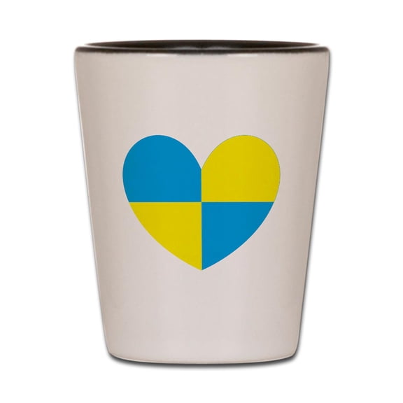 CafePress - I Stand With Ukraine Heart - White/Black Shot Glass, Unique and Funny Shot Glass