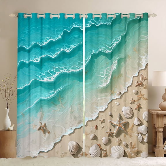 Erosebridal Ocean Beach Blackout Curtains Set of 2 (52x84 Each),Nautical Coastal Starfish Window Curtains For Kids Girls