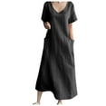 thumbnail image 1 of AherBiu Robe Grande Taille pour Femmes en Coton et Lin à Col en V Décontractée Ample Tunique Longue avec Poches, 1 of 7