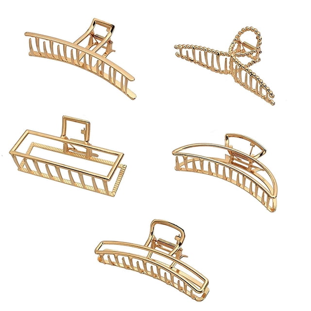 FloreceBien - Paquete de 5 pinzas para el pelo grandes para mujer, pinzas para el pelo doradas, pinza de metal de sujeción fuerte, pinzas para el pelo para cabello fino y grueso