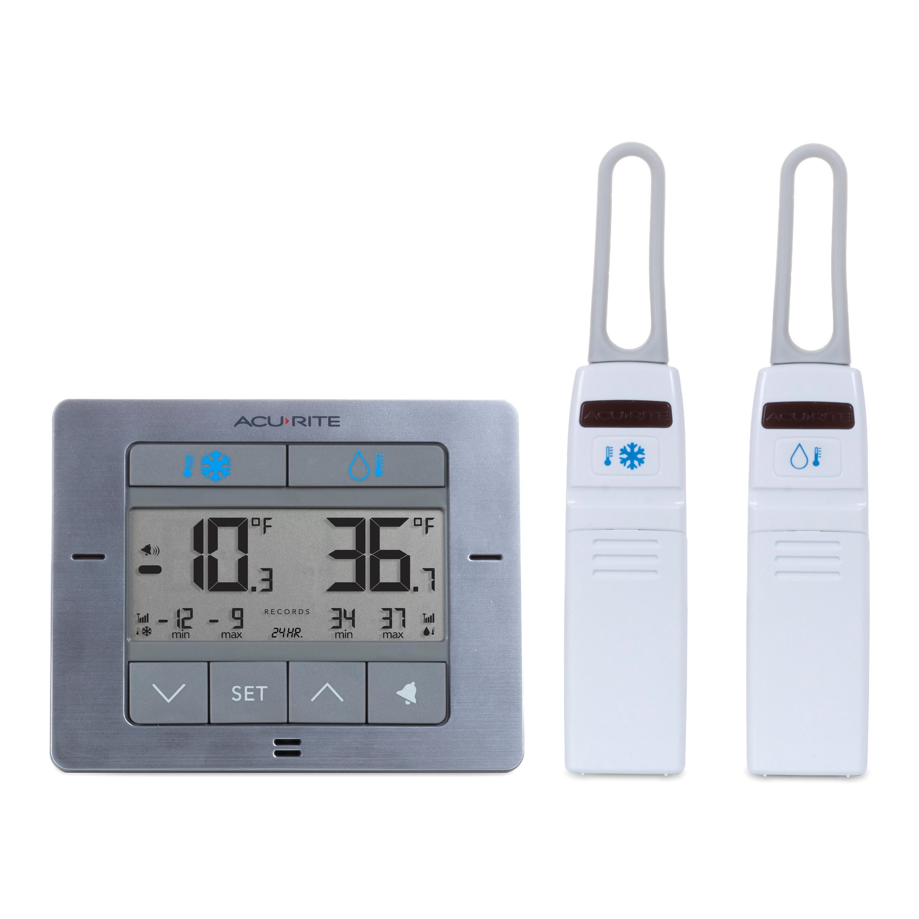 Audible Alarm Indoor Outdoor Temperature Office Backlight for Home ORIA Refrigerator Thermometer Restaurants Min and Max Record Wireless Digital Freezer Thermometer with 2 Wireless Sensors