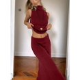 thumbnail image 6 of Womens French Two Piece Set Knit High Neck Vest and Midi Skirt Outfit Versatile Chic Wine Red L, 6 of 8