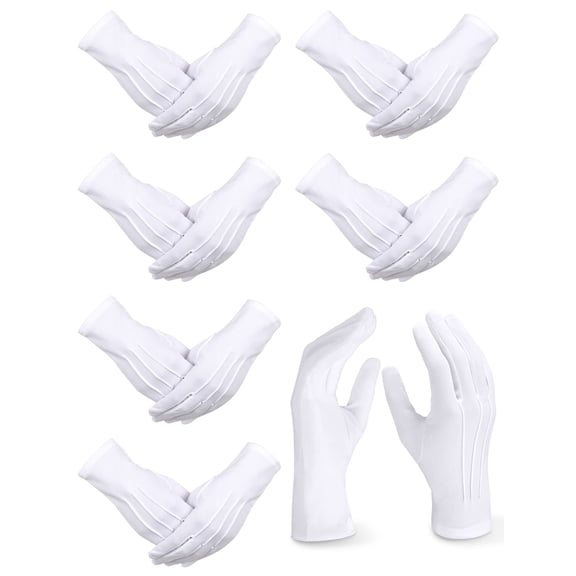 6 Pairs White Gloves Uniform Parade Costume Gloves for Police Server Funeral Formal Tuxedo Guard