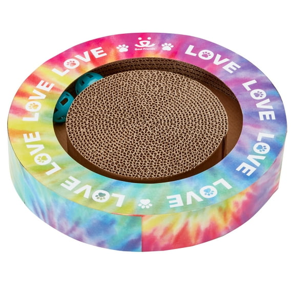 Best Friends Cat Scratcher-Round Track with Spinning Ball-Tie Dye-14"