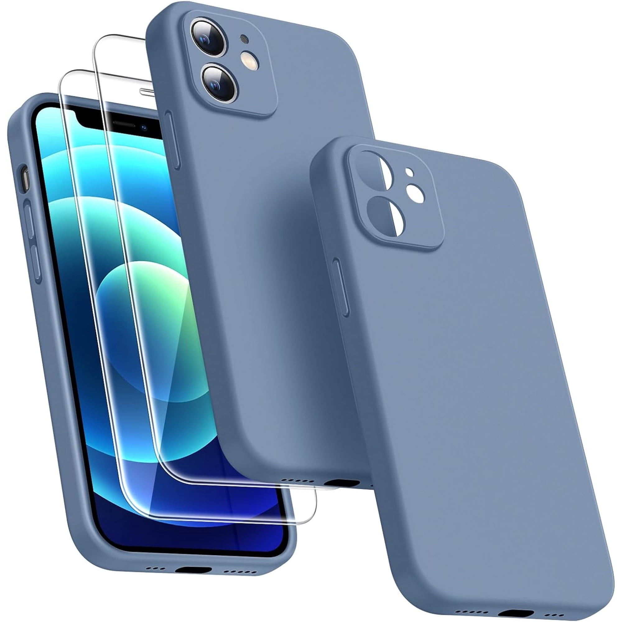 3 in 1 Compatible with iPhone 12 Mini Case,[Camera Protection] with 2 Pcs Screen Protectors,Slim Liquid Silicone [Microfiber Lining] Shockproof Phone Case for 12 Mini 5.4 inch (Gray)