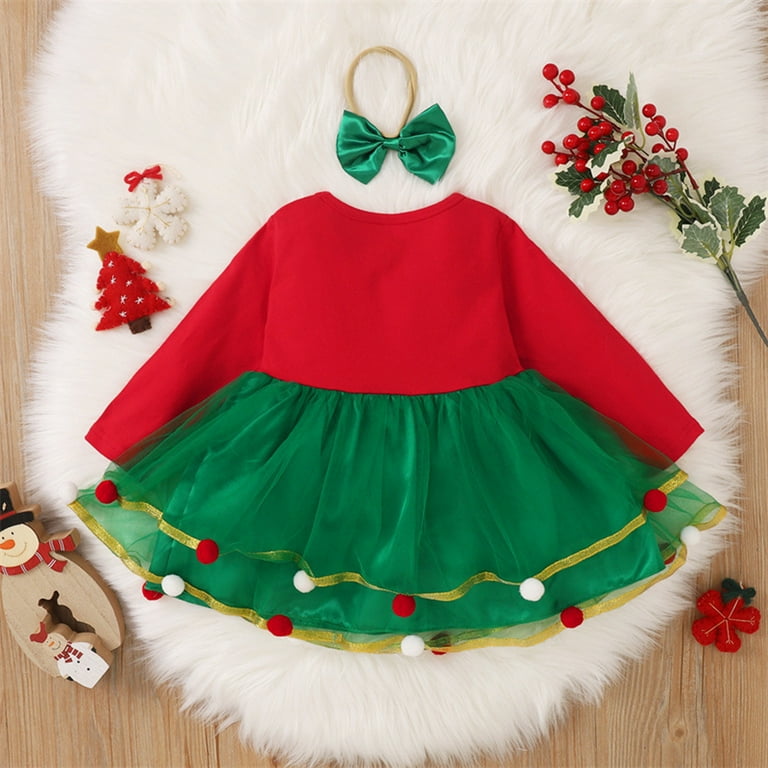 TOWED22 Baby Girl Christmas Dress Kids Girls Vintage Winter Christmas Red Plaid Ruffle Lace Family Clothes Toddler Princess Fancy Dresses Green
