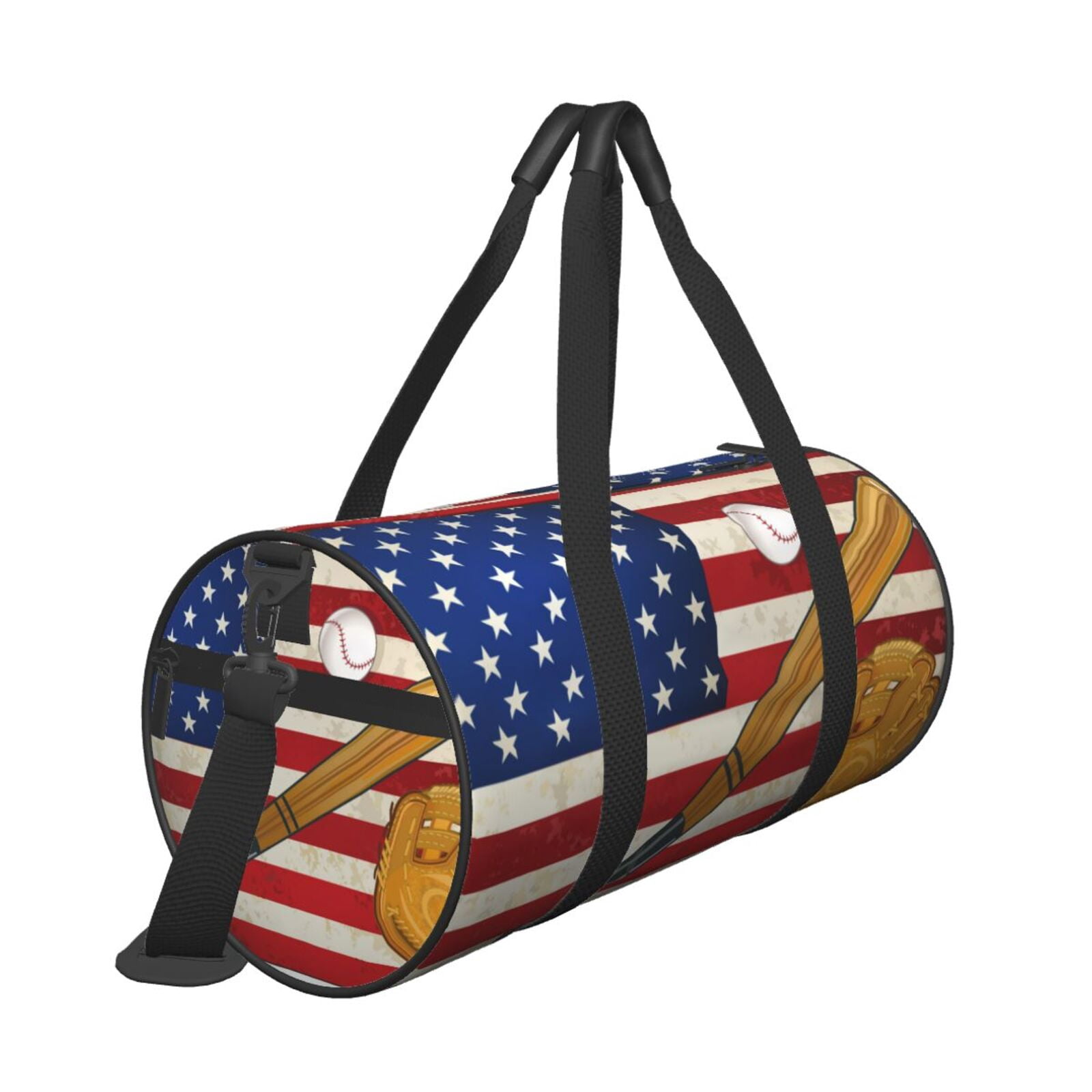 Horeoi American Flag And Baseball Print Foldable Travel Duffle Bag with Removable Strap - Water-Resistant Gym Vacation Luggage Multi-Pocket Design