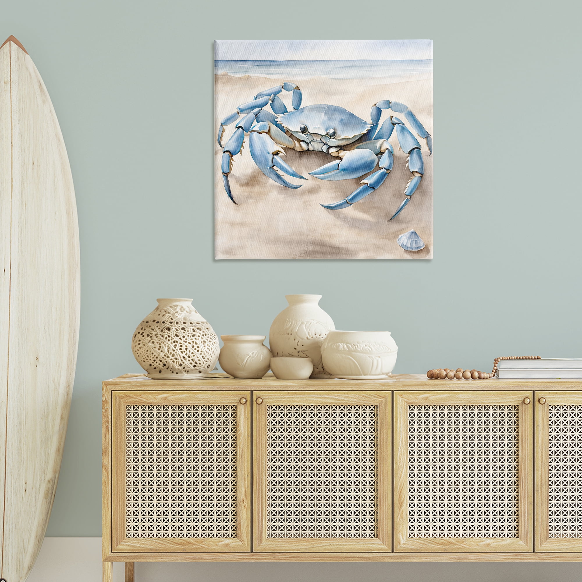 Stupell Industries Blue Crab on Beach Animals & Insects Painting Gallery Wrapped Canvas Art Print Wall Art, 36 x 36