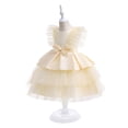thumbnail image 5 of YWDJ Toddler Girls Net Yarn Mesh Bow Ruffles Birthday Party Gown Long Dresses Beige 6T, 5 of 9