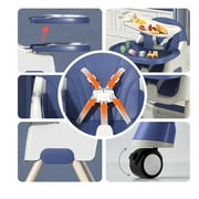 Liyufly 4-in-1 Baby Highchair Adjustable Kid Toddler Dining Chairs Eat & Grow Convertible Chair with 5-Point Harness, Dinner Plate, Blue