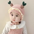 thumbnail image 2 of New Baby Knit Beanies Autumn Winter Cute Girl Warm Woolen Ear Protection Hats Outdoor Thick Infant Newborn Anti-Cold Bonnet Hats (pink,46CM 3-12M), 2 of 7