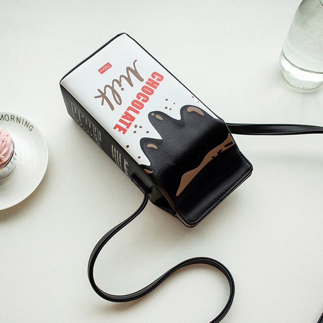 Bolso cruzados creativos, caja de leche de plátano, de mensajero, estampado de dibujos animados para mujer
