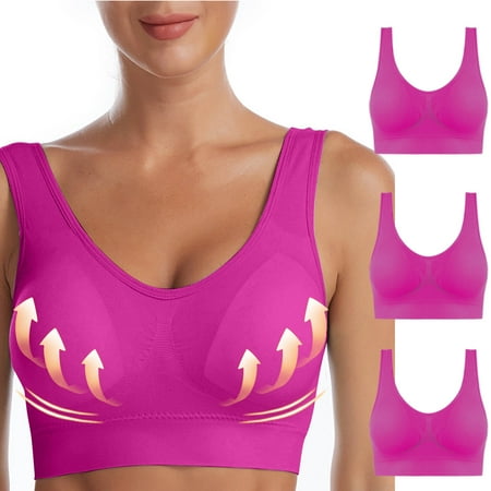 MLCDZ Women Sports Bra of 3 Pack  Comfortable Sleep Bras No Underwire Seamless Wireless Stretchy Workout Yoga Bra with Removable Pads Pack of 3-Multicolor#04 M