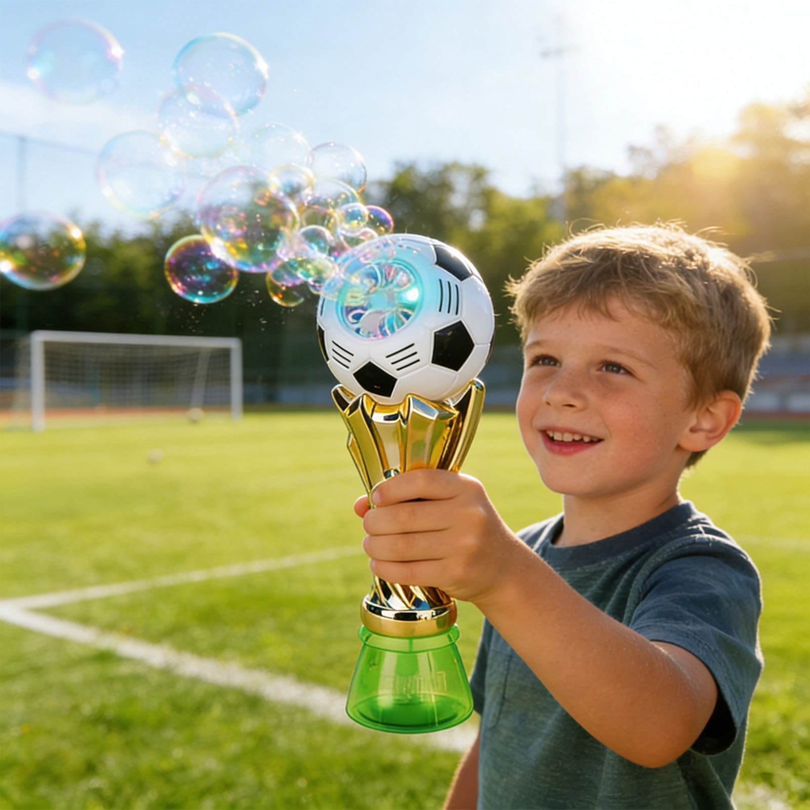 Decorr Bubble Wand - Soccer Trophy Bubble Machine with 2 Solution Refill, Automatic Bubble Blower for Kids, Bubbles Maker Blaster Toddler Outdoor Toys,Birthday Gifts for Boys Girls Age 3+