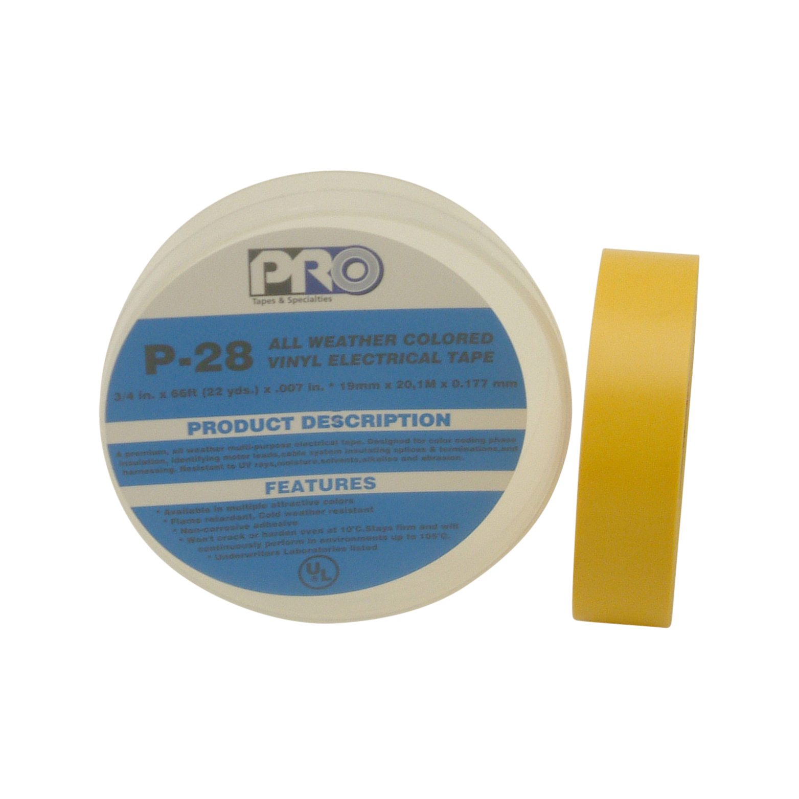 Pro Tapes P28 AllWeather Colored Electrical Tape 3/4 in x 66 ft. (Yellow)
