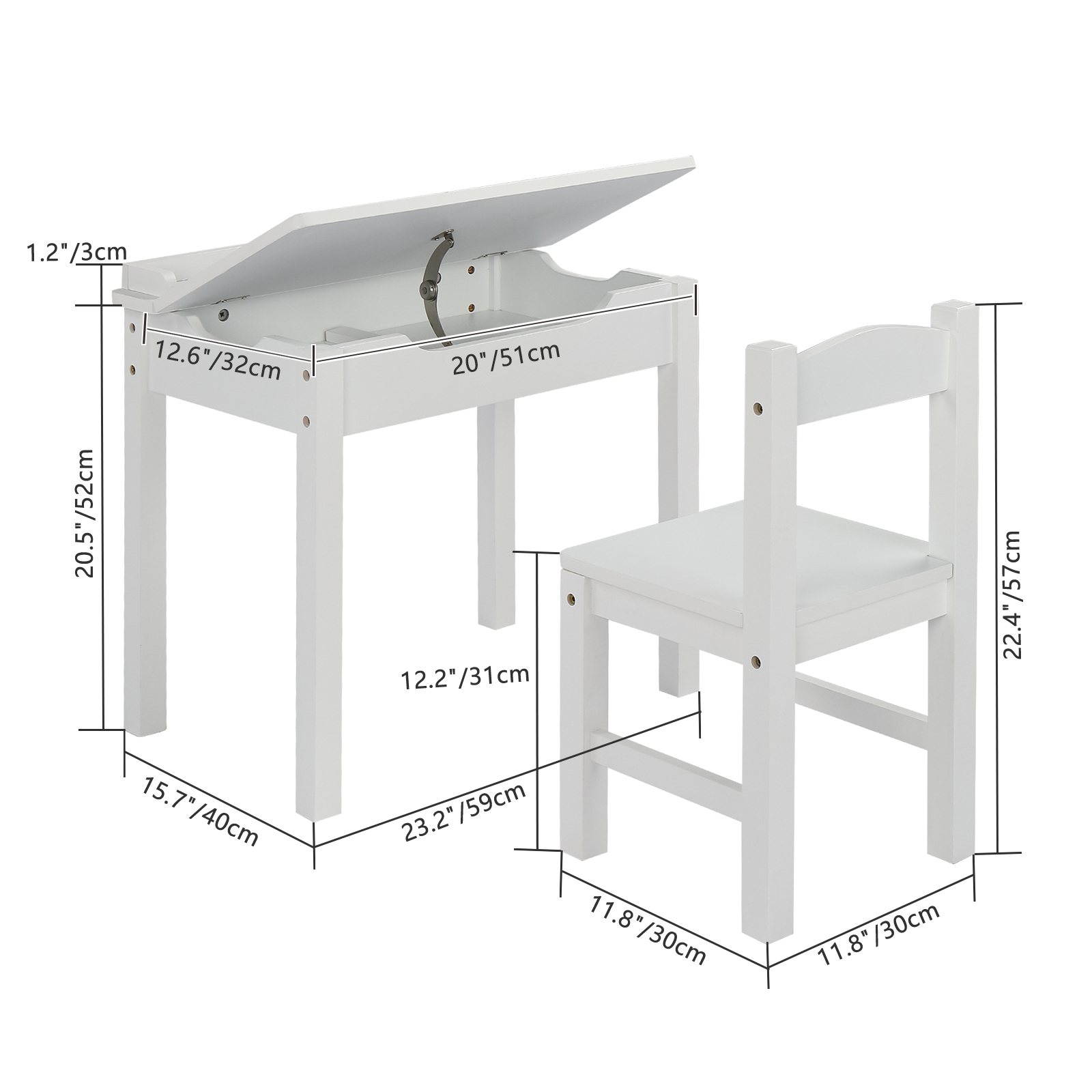 Flip Top Kids Table and Chair Set, White P2-Grade MDF Activity Desk with Storage Compartment, Ergonomic Study Play Set for Bedroom Playroom Age 3+