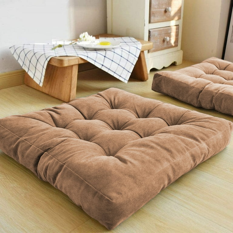 22 Square Floor Pillow, Meditation Pillow Solid Thick Tufted Seat