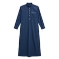 thumbnail image 4 of Mens Abaya Arabic Thobe Traditional Middle Robe with Buttons Long Sleeve Comfortable Daily Wear Navy XL, 4 of 4