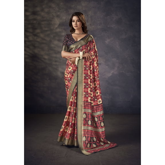 Traditional Multi Colored Kalamkari Silk Block Print Saree