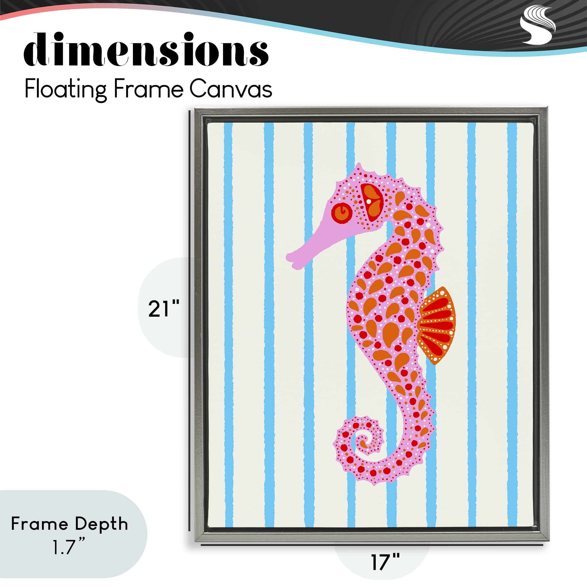 Stupell Industries Boho Seahorse on Stripes Gray Framed Floater Canvas Wall Art, design by Indira Prieto | IndySign