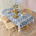thumbnail image 3 of Blue Floral Ornament Pattern Rectangle Tablecloth 60"x120",Waterproof Polyester Rectangle Table Cloth, Wipeable Spillproof Polyester Tablecloth for Dining, Camping, Indoor and Outdoor, 3 of 6