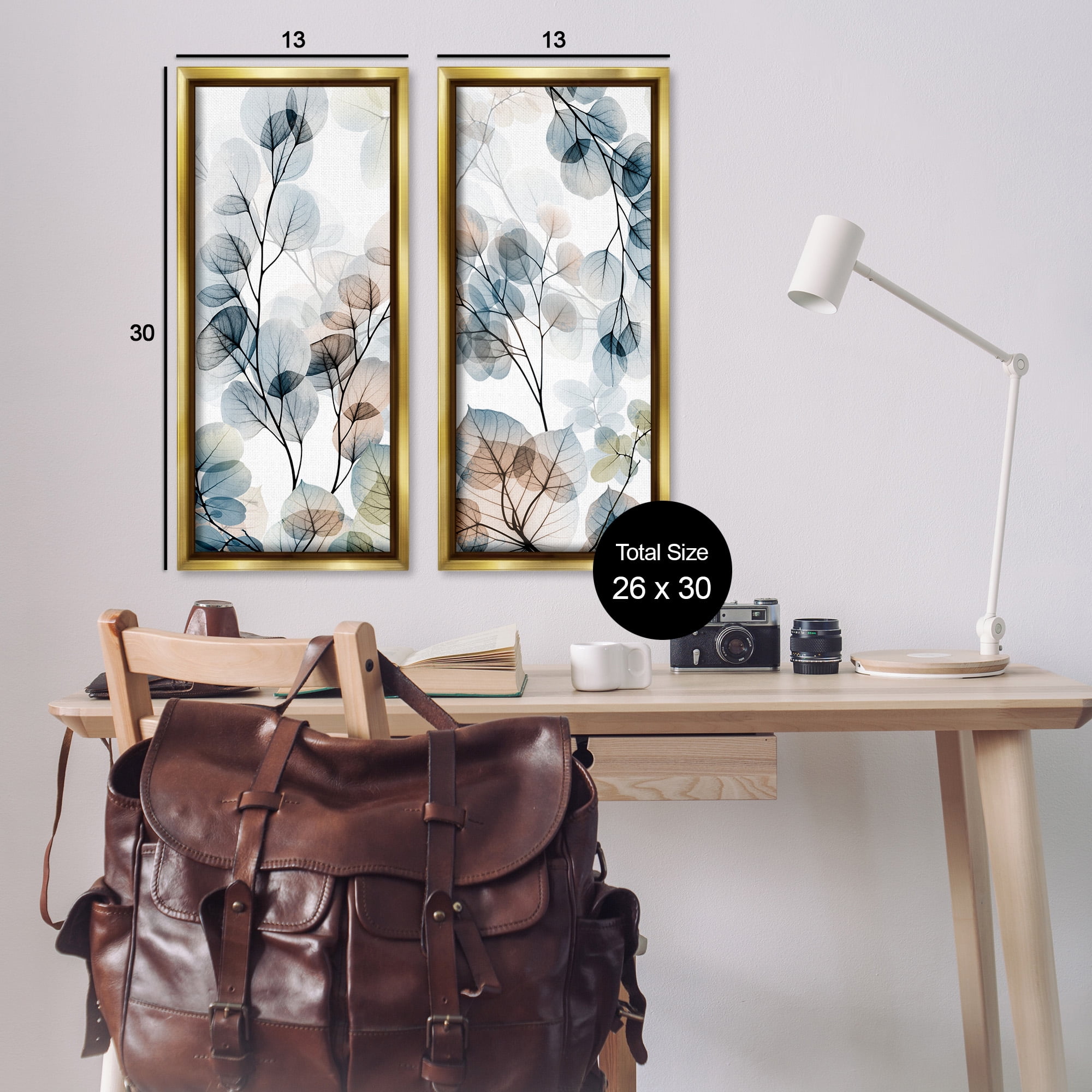 Stupell Industries Elegant Abstract Botanical Plant Leaves Botanical & Floral Photography Gold Floater Framed Canvas Art Print Wall Art, 15 x 31, Set of 2