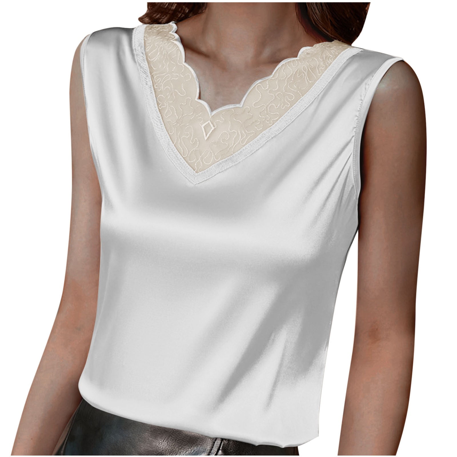 Timegard Lace Tank Tops for Women V Neck Sleeveless Plus Size Tops