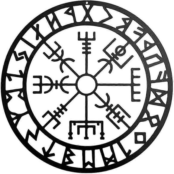 Viking Compass Wall Art, Nordic Compass Sculptures Black Hollow Iron Metal Wall Hanging For Bedroom Modern Bedroom Metal Wall Decoration (28cm)