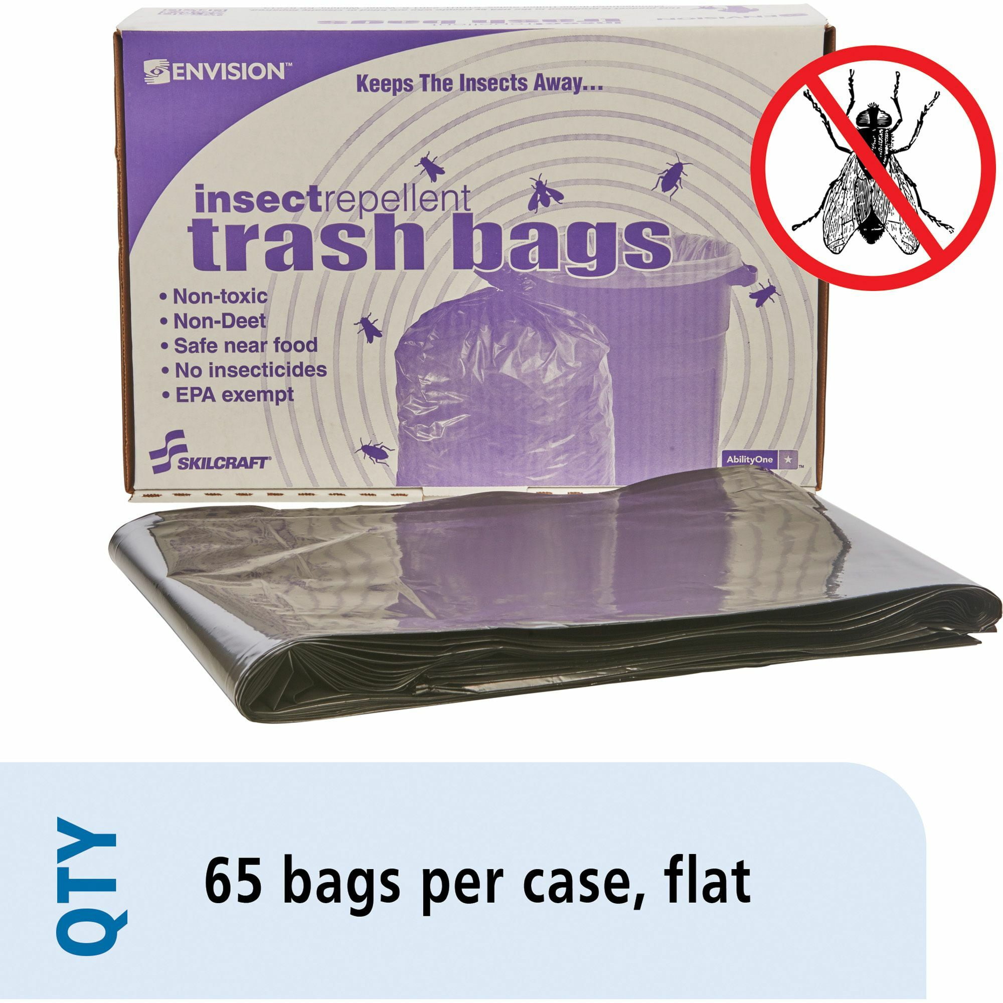 Stout Insect Repellent Trash Bags - 30 gal Capacity - 33 Width x 40  Length - 2 mil (51 Micron) Thickness - Black - Polyethylene - 90/Box -  Recycled