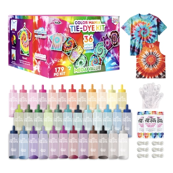 Tulip Color Mania 36-Color One-Step Tie-Dye Kit with Gloves, Rubber Bands & Project Guides