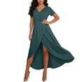 thumbnail image 2 of PIWHJQK Women Casual Short Sleeve Flowy Midi Dress Women's Wrap V-Neck Short-Sleeve Maxi Dress With High Slit Multiple Colors Summer Dress, 2 of 6
