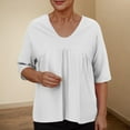 thumbnail image 2 of Hot days, bold styles Olyvenn 3/4 Length Sleeve T-Shirt for Women Plus Size Fashion Ruffle Sleeve Pleated Top V Neck Solid T-Shirt Casual Loose Blouse Tops White XXXL, 2 of 7