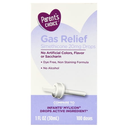 (2 pack) (2 Pack) Parent's Choice Infants' Gas Relief Simethicone Drops, 20mg, 1 fl oz