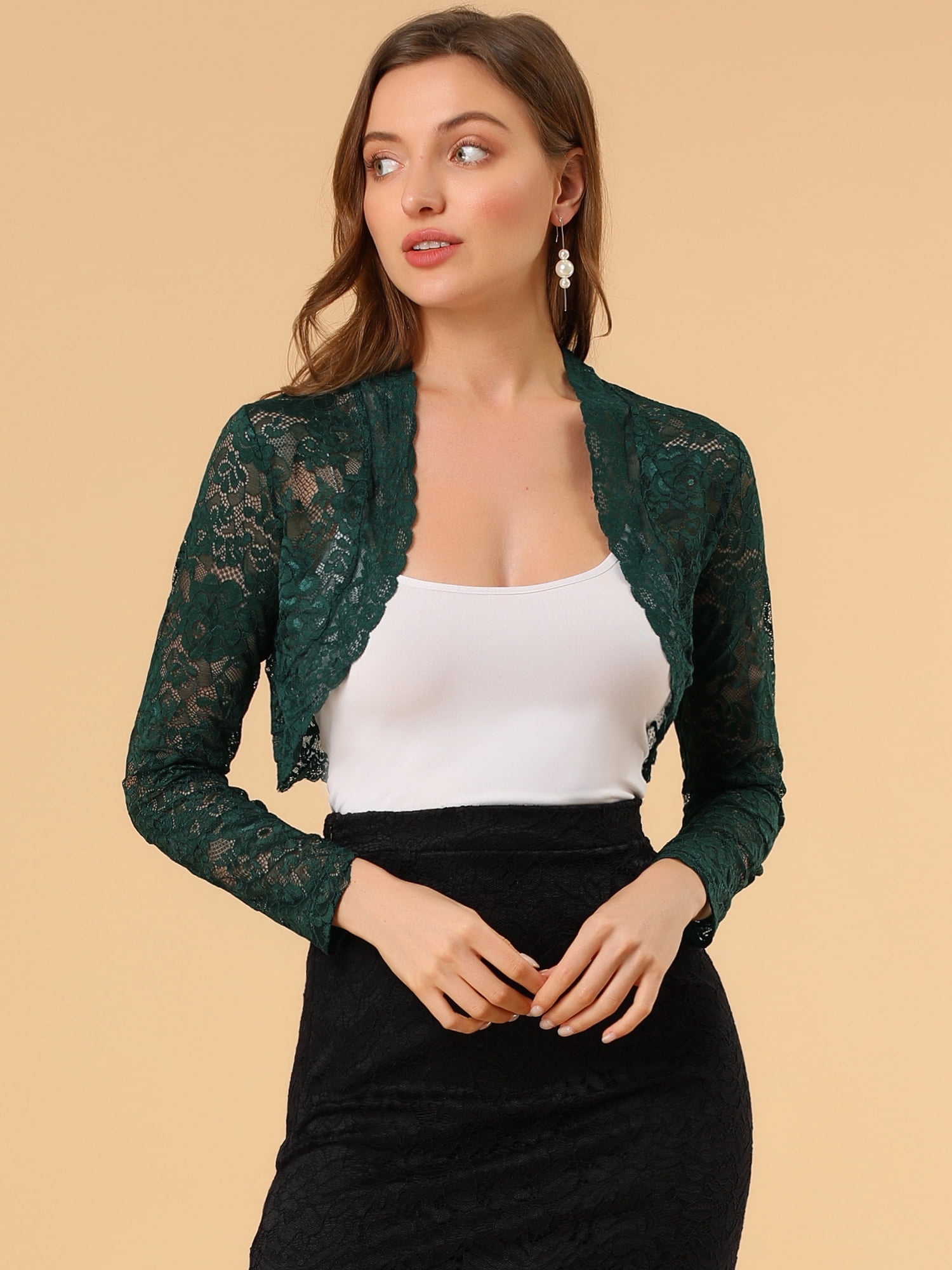 DARING DIVA Women's Lace Bolero Shrugs Sheer Crop Cardigan S Green