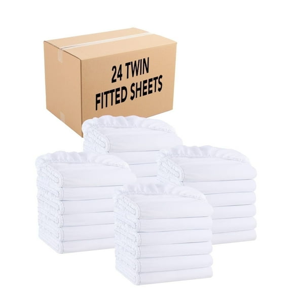 Host & Home Bulk Fitted Microfiber Sheets - Bedding Essentials for House & Rentals - Twin - (Case of 24) White