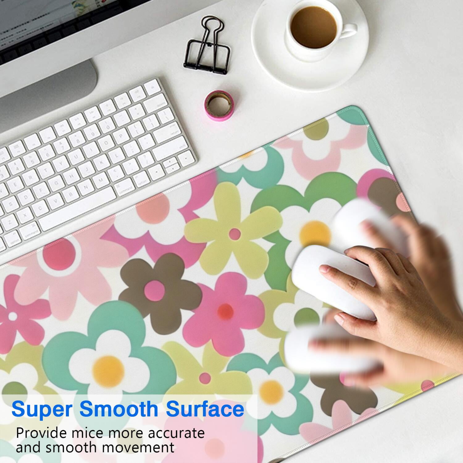 Long Mouse Pads for Desk,Pioneer Flower Floral Print Pattern Desk Mats on Top Of Desks, Desk Mouse Pad Extra Large with 3mm Non-Slip Base and Stitched Edge for Gaming,Office,Work,Home 31.5"x11.8"